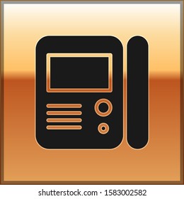 Black House intercom system icon isolated on gold background.  Vector Illustration