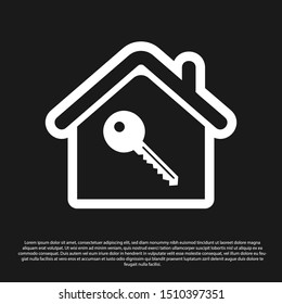 Black House with key icon isolated on black background. The concept of the house turnkey.  Vector Illustration