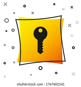 Black House key icon isolated on white background. Yellow square button. Vector