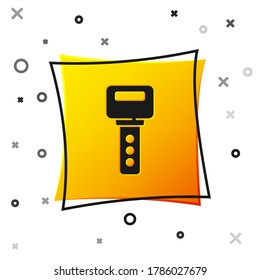 Black House key icon isolated on white background. Yellow square button. Vector