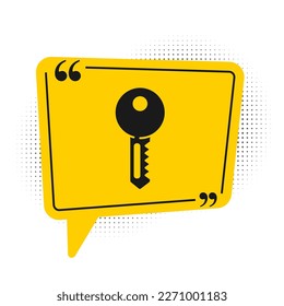 Icono de la tecla Casa Negra aislado en fondo blanco. Símbolo amarillo de burbuja de habla. Ilustración vectorial
