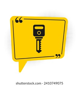 Black House key icon isolated on white background. Yellow speech bubble symbol. Vector Illustration