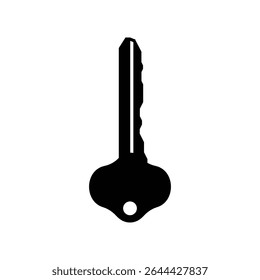 Black house key on white background.