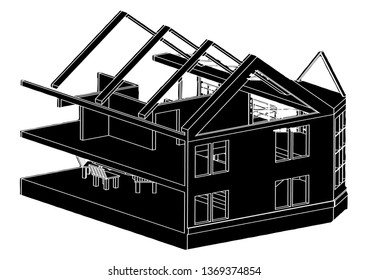 Black house on a white background. Vector   