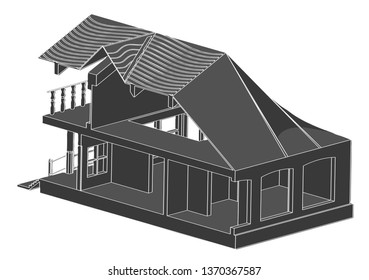Black house on a white background. Vector   