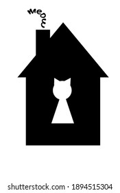 black house on a white background, a keyhole in the form of a cat