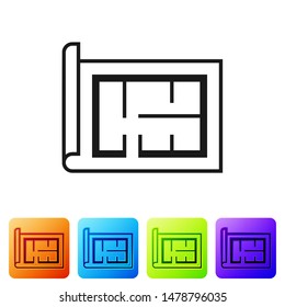 Black House plan icon isolated on white background. Set icons in color square buttons. Vector Illustration