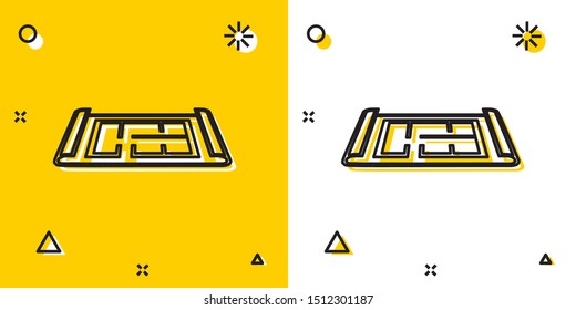 Black House plan icon isolated on yellow and white background. Random dynamic shapes. Vector Illustration