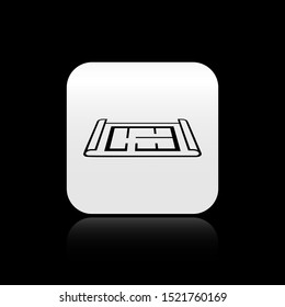 Black House plan icon isolated on black background. Silver square button. Vector Illustration