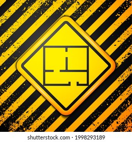 Black House plan icon isolated on yellow background. Warning sign. Vector Illustration