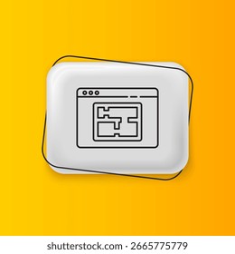 Schwarzes Haus, Plansymbol einzeln auf gelbem Hintergrund. Schaltfläche mit silbernem Rechteck. Vektorgrafik