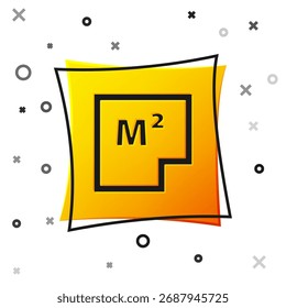 Icono negro del Plan de la casa aislado en el fondo blanco. Botón cuadrado amarillo. Vector