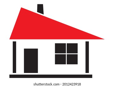 Black house with red rooftop, vector icon