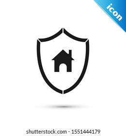 Black House with shield icon isolated on white background. Insurance concept. Security, safety, protection, protect concept.  Vector Illustration