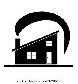 black house silhouette vector with chimney and smoke from fireplace

