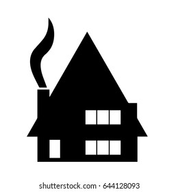 black house silhouette vector with chimney and smoke from fireplace