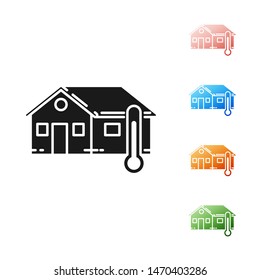 Black House temperature icon isolated on white background. Thermometer icon. Set icons colorful. Vector Illustration