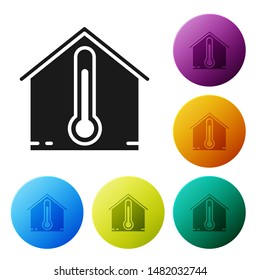Black House temperature icon isolated on white background. Thermometer icon. Set icons colorful circle buttons. Vector Illustration