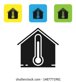 Black House temperature icon isolated on white background. Thermometer icon. Set icons colorful square buttons. Vector Illustration