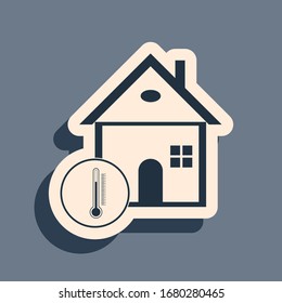 Icono de temperatura de la Casa Negra aislado en fondo gris.Icono del termómetro. Estilo de sombra largo. Ilustración vectorial