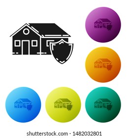 Black House under protection icon isolated on white background. Protection, safety, security, protect, defense concept. Set icons colorful circle buttons. Vector Illustration