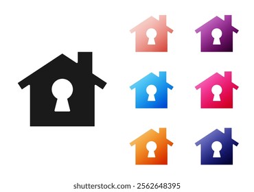 Black House under protection icon isolated on white background. Home and shield. Protection, safety, security, protect, defense concept. Set icons colorful. Vector