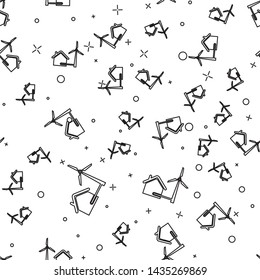 Black House with wind turbine for electric energy generation line icon isolated seamless pattern on white background. Eco-friendly house. Environmental Protection. Vector Illustration