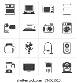 Black household appliances and electronics icons - vector, icon set