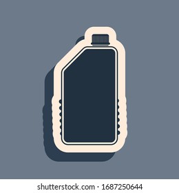 Black Household chemicals blank plastic bottle icon on grey background. Liquid detergent or soap, stain remover, laundry bleach, bathroom or toilet cleaner. Long shadow style. Vector Illustration