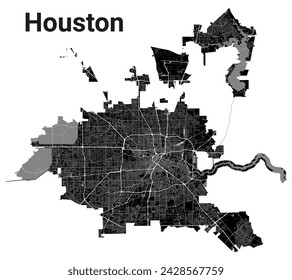 Black Houston city map, detailed administrative area