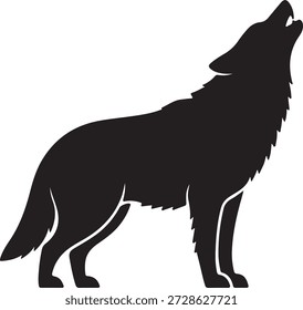 Silhueta de lobo uivante preto isolado no fundo branco. Ilustração minimalista de vetor animal adequada para design de logotipo, tatuagem, mascote, marca de vida selvagem, ícone, cartaz, impressão de t-shirt e projetos criativos relacionados à natureza.