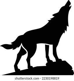 Black howling wolf with white background, vector illustraion.