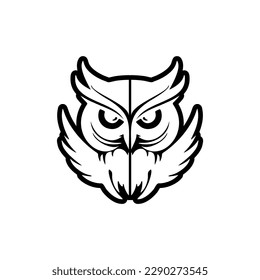 Black hue dominates the owl's vector logo, which is skillfully isolated on a backdrop of just white.
