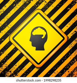 Black Human brain icon isolated on yellow background. Warning sign. Vector