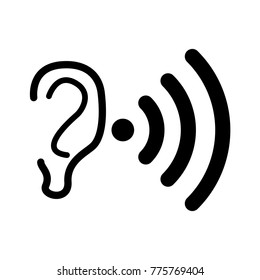 Black human ear icon, wi-fi sign on white background, vector