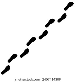 Black human footprints on a white background. Path of human feet walking wearing sandals.