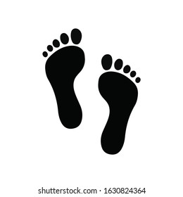 Black human footsteps isolated on white background.