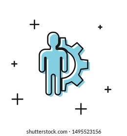 Black Human with gear inside icon isolated on white background. Artificial intelligence. Thinking brain sign. Symbol work of brain.  Vector Illustration