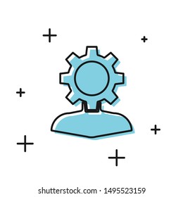Black Human with gear inside icon isolated on white background. Artificial intelligence. Thinking brain sign. Symbol work of brain.  Vector Illustration