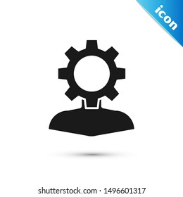 Black Human with gear inside icon isolated on white background. Artificial intelligence. Thinking brain sign. Symbol work of brain.  Vector Illustration