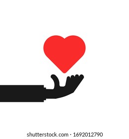 black human hand holding big red heart. concept of abstract badge for clinic or courtesy for patient.  