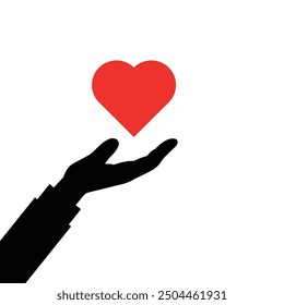 black human hand holding big red heart. concept of abstract badge for clinic or courtesy for patient. flat simple trend modern empathy logotype graphic