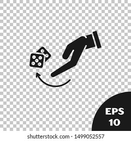 Black Human hand throwing game dice icon isolated on transparent background.  Vector Illustration