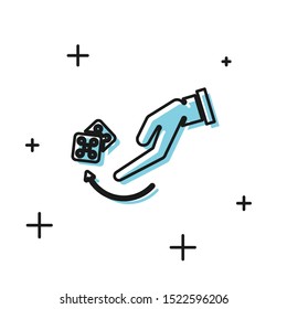 Black Human hand throwing game dice icon isolated on white background.  Vector Illustration