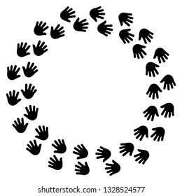 Black human handprint, round frame for your text. Vector illustration