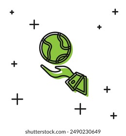 Manos humanas negras que sostienen el icono del globo terrestre aislado sobre fondo blanco. Guardar earth concept.  Vector