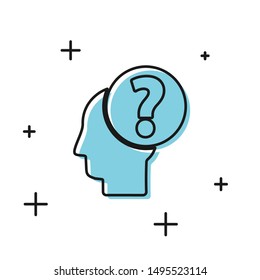 Black Human head with question mark icon isolated on white background.  Vector Illustration