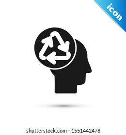 Black Human head with recycle icon isolated on white background. Recycling thinking. Ecology friendly.  Vector Illustration