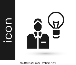 Black Human with lamp bulb icon isolated on white background. Concept of idea.  Vector