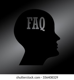 Black human profile picture with FAQ icon 